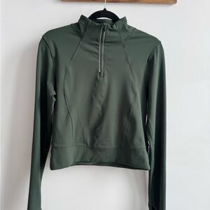 Women's Olive Green Half-Zip Long Sleeve Top